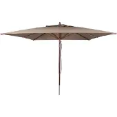 Mendler Gastronomie Holz-Sonnenschirm MCW-C57b, Gartenschirm, Polyester/Holz 29kg, eckig 4x4m Seilzug stoßsicher taupe