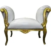 Casa Padrino Barock Schemel Hocker Weiß / Gold - Sitzbank