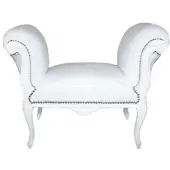 Casa Padrino Barock Schemel Hocker Weiß Lederoptik / Weiß - Sitzbank