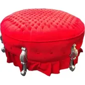 Casa Padrino Riesiger Barock Rundhocker Hocker Rot / Silber