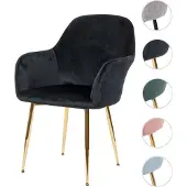 Mendler Esszimmerstuhl HWC-F18, Stuhl Küchenstuhl, Retro Design Samt schwarz, goldene Beine