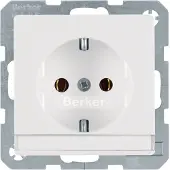 Berker Steckdose SCHUKO mit Beschriftungsfeld Q.1/Q.3 polarweiß, samt, Typ F, Weiß, Duroplast, IP20, 250 V, 16 A