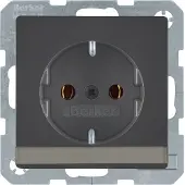 Berker Steckdose SCHUKO mit Beschriftungsfeld Q.1/Q.3 anthrazit, samt, Typ F, Anthrazit, Duroplast, IP20, 250 V, 16 A