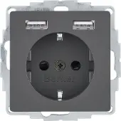 Berker 48036086, Type F + 2 x USB A, USB 2.0, Anthrazit, Thermoplast, IP20, 250 V