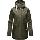 NAVAHOO Damen Regen Jacke Parka Wasserdicht Gefüttert Funktionsjacke Ocean Heart Dark Olive Gr. 36 - S