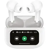 Muvit For Change Kabellose Bluetooth-Kopfhörer M2404 mit Geräuschunterdrückung (ANC+ENC), Display und weißem Ladeetui