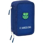 Shopalstore Dreifaches Federmäppchen F.C. Barcelona Marineblau 12,5 x 19,5 x 5,5 cm 37 Stücke