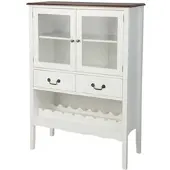 Costway Weinschrank aus Kiefernholz, freistehender Schrank mit 2 Türen, 2 Schubladen aus gehärtetem Glas, Küchen Sideboard mit Kippsicherung für Küche， Esszimmer & Wohnzimmer (Weiß)