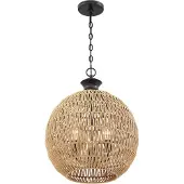 QUOIZEL Elstead Casablanca Pendelleuchte E27 3-fach Palladianische Bronze Papierseil naturfarben