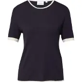 Comma Strickpullover Basic Feinstrick-Shirt mit Kontrastabschlüssen