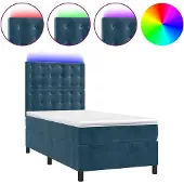 vidaXL Boxspringbett mit Matratze & LED Dunkelblau 80x200 cm Samt