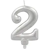Papstar Zahlenkerze mit Halter 7 cm silber "2" 12 Stück