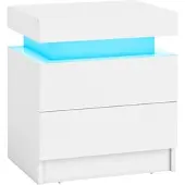 Costway Nachttisch LED mit 2 Schubladen 45 x 35 x 52cm Weiß