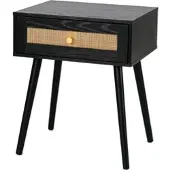 Costway Nachttisch Rattan mit Schublade 48 x 40 x 58 cm Schwarz