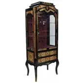 Casa Padrino Barock Boulle Vitrine - Handgefertigt aus massivem Holz - Vitrinenschrank in Schwarz Gold Rot - 65 x 40 x 165 cm