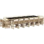 vidaXL 17-tlg. Garten-Essgruppe mit Kissen Beige Poly Rattan