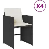 vidaXL Gartenstühle mit Kissen 4 Stk. Schwarz Poly Rattan