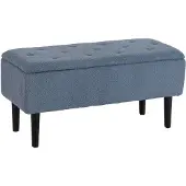 MODFU Aufbewahrungs-Fußhocker Polyester Blau 95x38x45 cm mit Stauraum, Klappdeckel und Holzbeinen