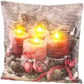 INFACTORY Deko-Kissen mit Adventskranz-Motiv, 4 LEDs, Batteriebetrieb, 45x45 cm