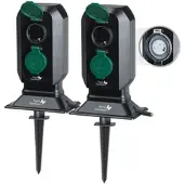 ROYAL GARDINEER 2er-Set 2-fach-Garten-Steckdose mit Zeitschaltuhr, bis 3.680 Watt, IP4