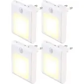 Lunartec 4er-Set Steckdosen-LED-Nachtlicht, dimmbar, Licht- & Bewegungssensor