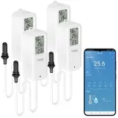 Luminea Home Control 4er-Set WLAN-Temperatur-/Luftfeuchtigkeitsmesser, innen/außen, App