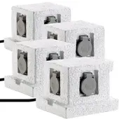 ROYAL GARDINEER 4er-Set 4fach-Garten-Steckdose in Stein-Optik, Spritzwasserschutz IP44
