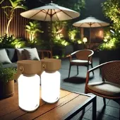 Lunartec 2er-Set Akku-Gartenlaterne, Kunstleder-Griff, 120 lm, IP44, braun