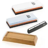 TokioKitchenWare Wasser-Schleifstein-Set, 2 Doppel-Wassersteine, Winkelhilfe & Halter