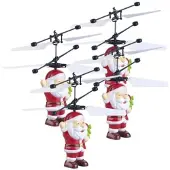 Simulus 4er Set Selbstfliegender Hubschrauber-Santa mit bunter LED-Beleuchtung