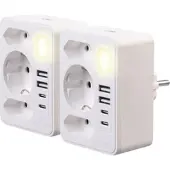 Revolt 2er-Set 8-in-1 Mehrfach-Steckdosen-Adapter, USB-Ladeports, 15 Watt