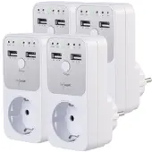 Revolt 4er-Set digitale Dual-USB- & 230-V-Steckdosen-Countdown-Timer