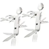 Semptec 2er-Set 14in1-Edelstahl-Klappbestecke und Taschenmesser