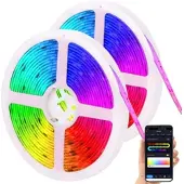 Luminea Home Control 2er-Set WLAN-RGBIC-LED-Lichtstreifen, App, Sprach- & Soundsteuerung,5m