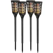 Lunartec 4er-Set LED-Solar-Gartenfackeln mit Flammen-Effekt und Akku, 78 cm