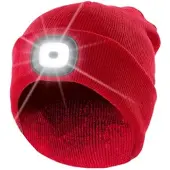 Lunartec Rote Strickmütze mit weißen (vorne) & roten (hinten) LEDs