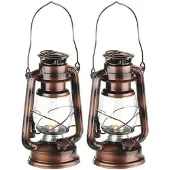 Lunartec 2er-Set LED-Sturmleuchte im Öllampen-Design, Flammen-Imitation, bronze