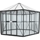 Pergart Vitavia Gewächshaus-Pavillon "Juno 9000" inkl. Stahlfundament schwarz 9,0 m² 3 mm ESG, 6 mm HKP