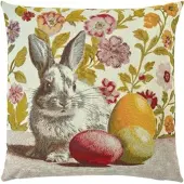 Jil Sander Kissenhülle Peaches 60x60 Gold - Edles Frühlingsmotiv mit Hase & Ostereiern