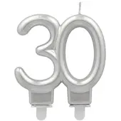 Papstar Jubiläumskerzen mit Halter 7 cm silber "30" 12 Stück