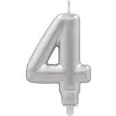 Papstar Zahlenkerze mit Halter 7 cm silber "4" 12 Stück