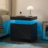 STILVORA Nachttisch Holzwerkstoff Schwarz-Gold mit LED, 2 Schubladen, leicht montierbar