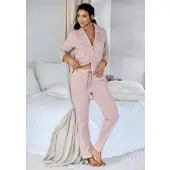 Vivance Pyjama DREAMS, Damen, Gr. 32/34, mauve, gestreift, Single Jersey, Obermaterial: 100% Baumwolle, Basic lang, V-Ausschnitt, eingesetzt, Homewear-Sets Pyjama, mit feinem Streifenmuster, Topseller