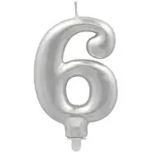 Papstar Zahlenkerze mit Halter 7 cm silber "6" 12 Stück
