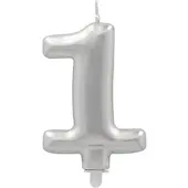 Papstar Zahlenkerze mit Halter 7 cm silber "1" 12 Stück