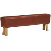DELUKE Sitzbank PFERO Turnbock-Design 160cm Braun Echtleder Massivholz Akazie Polsterbank Bettbank Schlafzimmerbank