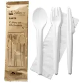 Monouso - Besteckset aus Kraftpapier Messer, Gabel, Löffel und Serviette (300 Stück)