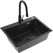 REA Spülbecken Liam Black + Küchenarmatur Fresh Black