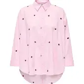 ONLY Hemdbluse "ONLNEW LINA GRACE LS EMB SHIRT NOOS WVN", Damen, Gr. S, rosa (roseate spoonbill detail:bordeaux heart), Web, Obermaterial: 100% Baumwolle, Po-bedeckend, Blusen Hemdbluse