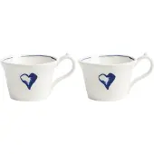 &k amsterdam &klevering - Anouk Tasse, Herz, 250 ml, blau (2er-Set)